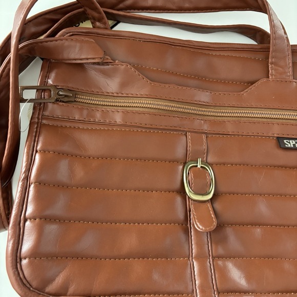 Vintage 1970s Sarne Spacesac Brown Nylon Puffy Quilted Shoulder Bag - Squeeze Me - Picture 3 of 12